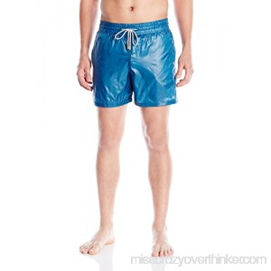 Le Club Men's Elastic Waist Textured Solid Swim Trunk Blue B01N8YW9UU
